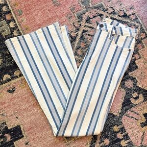 Navy and White Striped Women's Flare Jeans